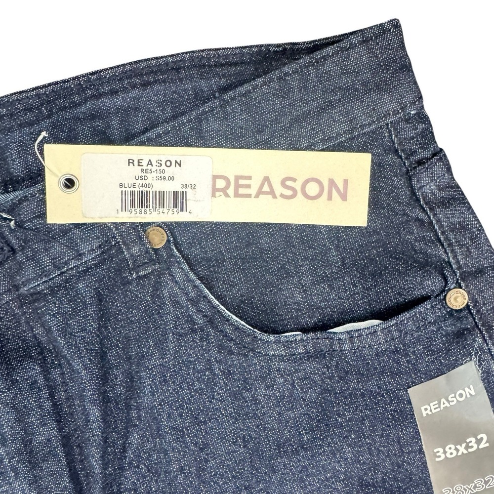 NEW REASON BRAND Men 38x32 Dark Wash Skinny Jeans Baroque Side Panel Distressed - Picture 8 of 13